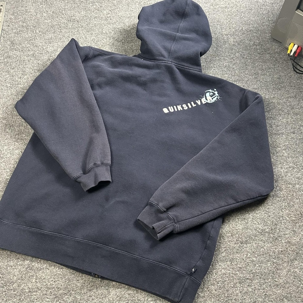 Quiksilver Hoodie Mens Medium Blue Full Zip Fleece Graphic Logo Sweatshirt - Picture 6 of 7